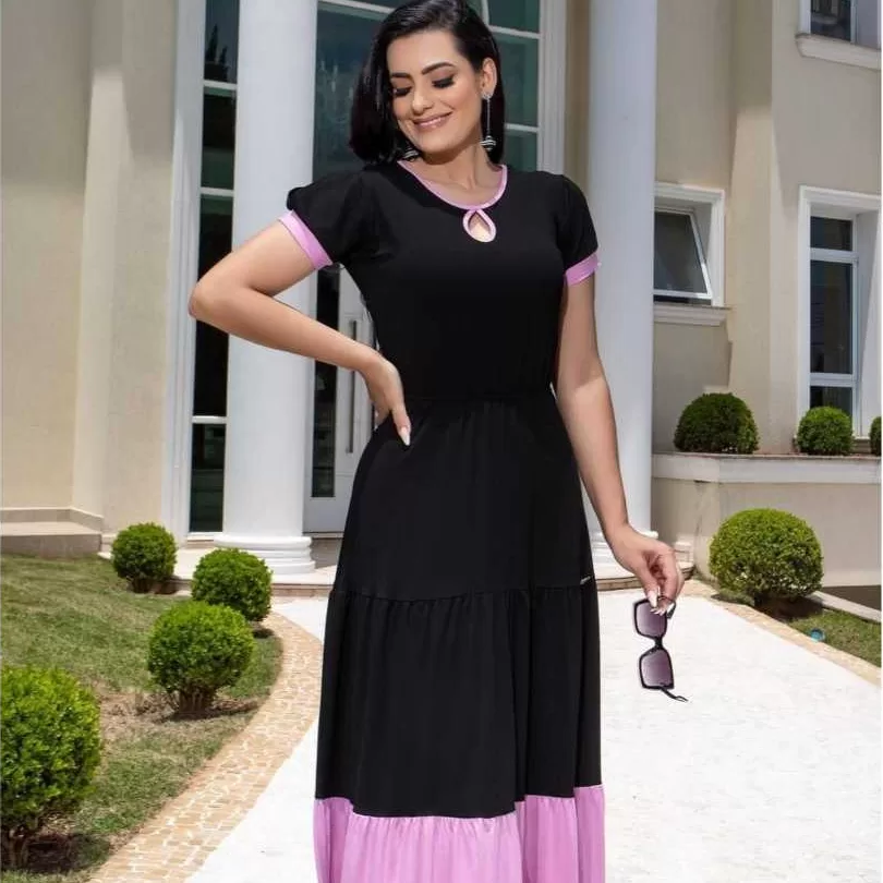 VESTIDO LONGO DIVINO, EVANGÉLICO EM MALHA PREMIUM, FORRADO MODA CASUAL E SOCIAL