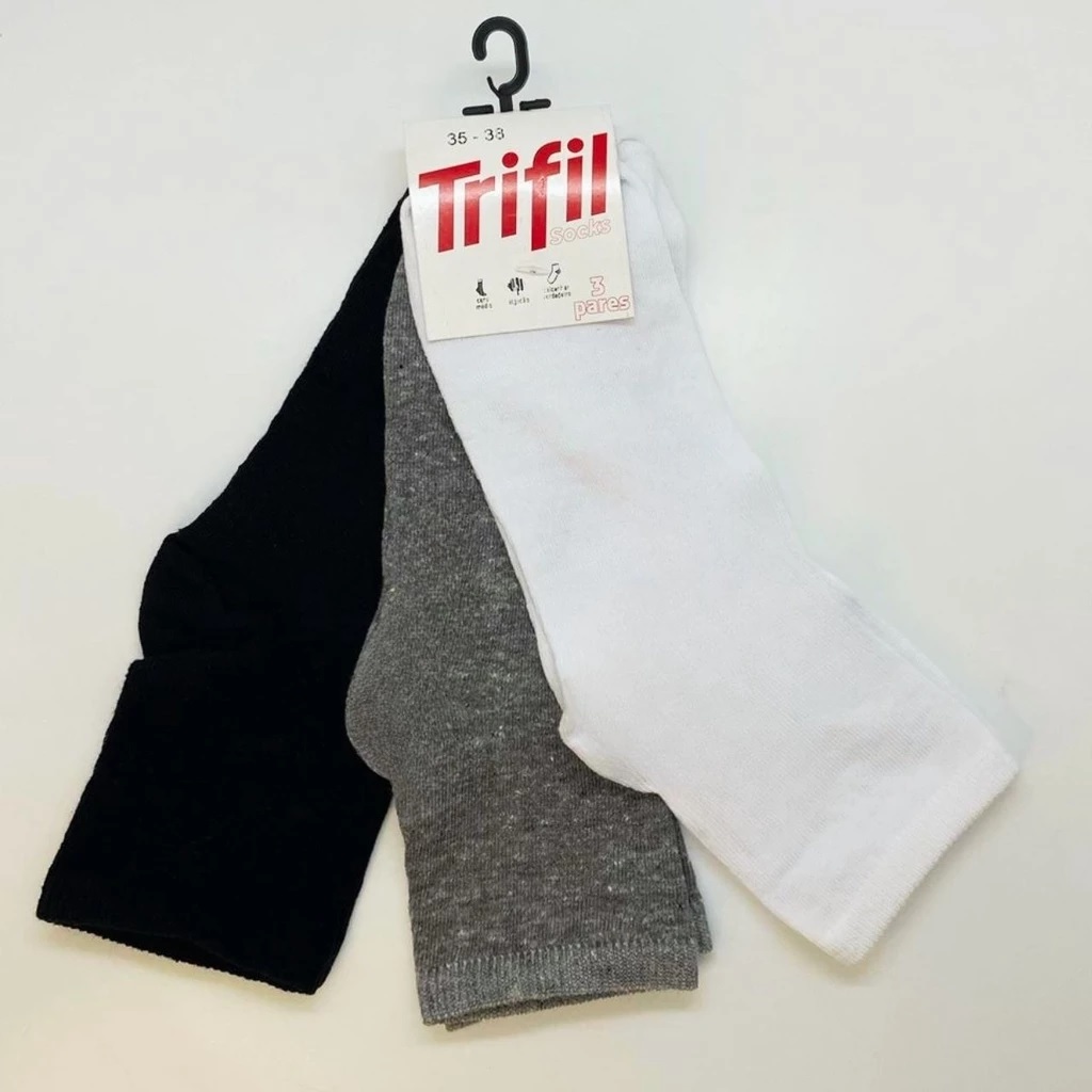 Kit Meia Trifil 03 Pares Algodão Cano Médio Esportiva Original Masculina e Feminina T07686