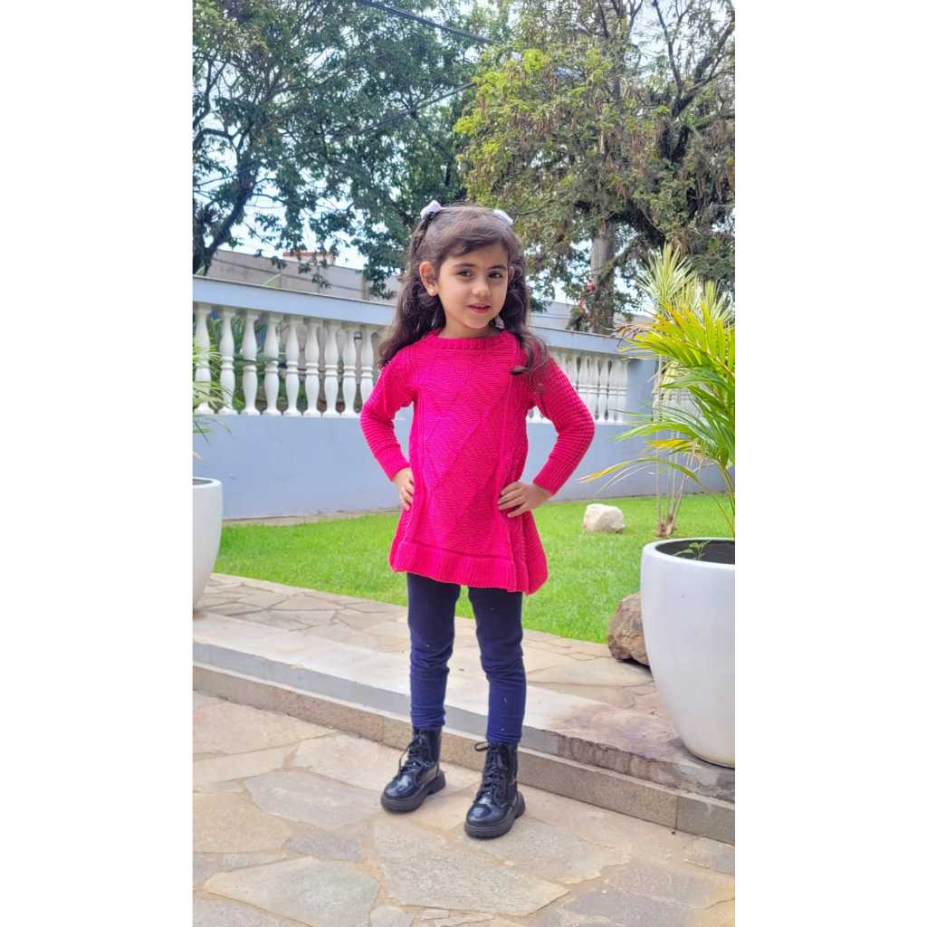 Blusa Frio de Menina em Tricot Infantil Batinha de inverno com Babado