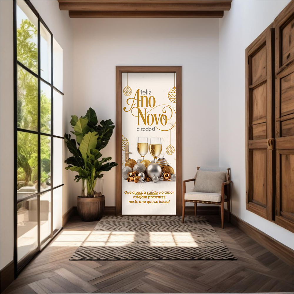 Capa De Porta Em Tecido Sublimado 2,0×0,8m C/ Elástico Decoração Tema Decoração Ano Novo Veste Fácil