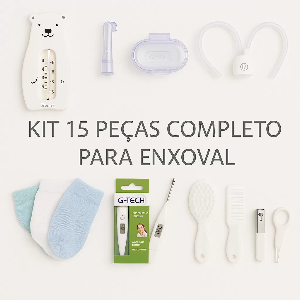 Kit Higiene bebê 16 peças completo Neutro Pimpolho para Enxoval de Recém Nascido