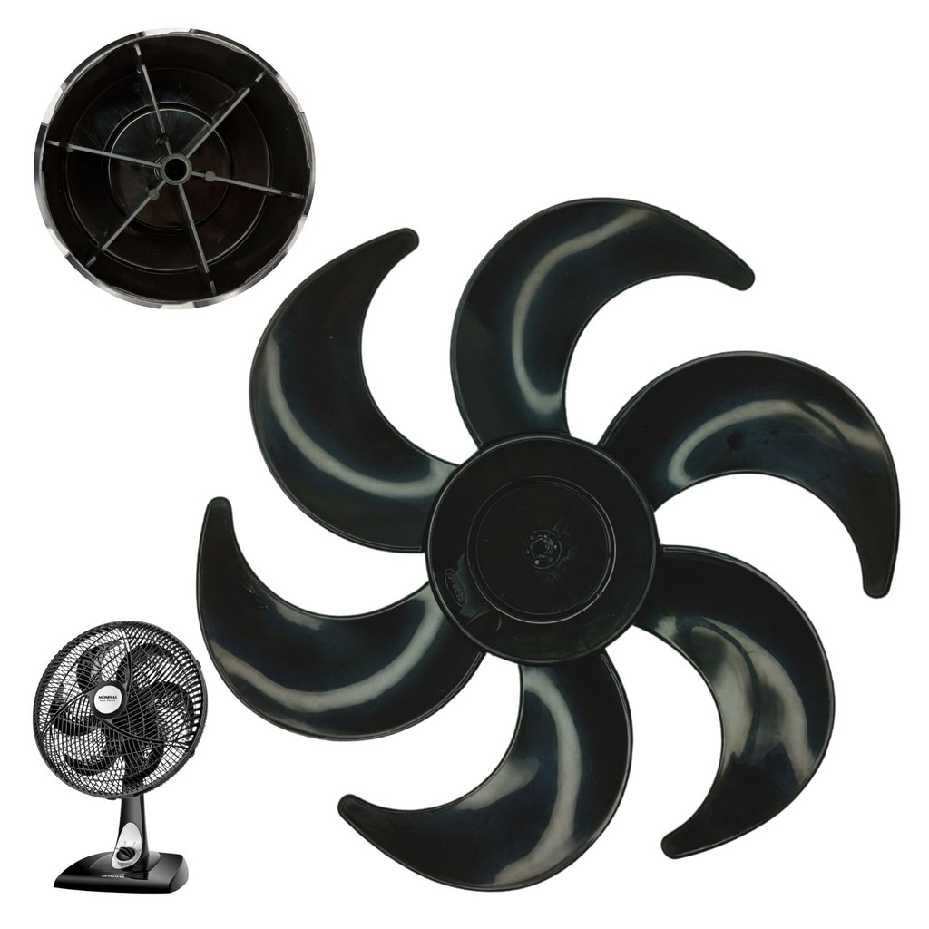 Hélice De Ventilador Mondial Preto 40cm Com 6 Pás Plástico Reforçado Resistente