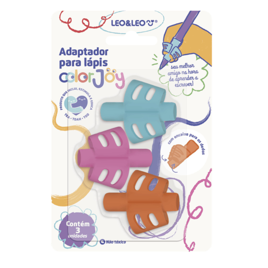 Kit Adaptador de Lápis LeoELeo Color Joy  3 Unidades em Silicone Ergonômico