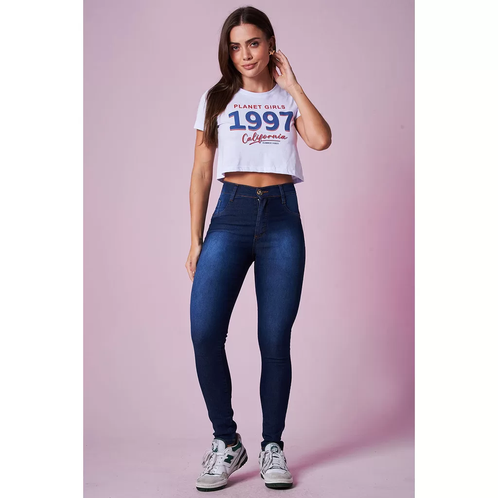 Calça Jeans Feminina Skinny Básica Planet Girls Jeans Escuro
