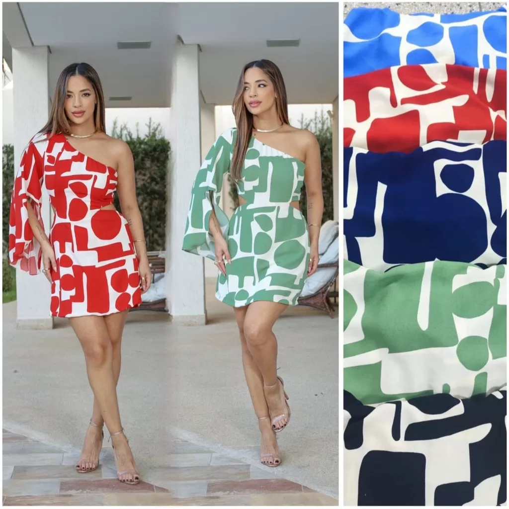 Macaquinho Bicolor em tecido de Alfaiataria de Um Ombro Só