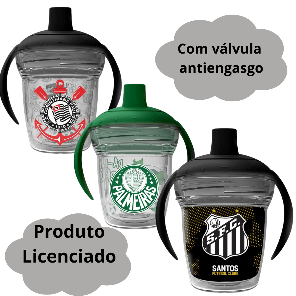 Copo de bebê Infantil de Transição Antivazamento com alça treinamento Corinthians Palmeiras Santos