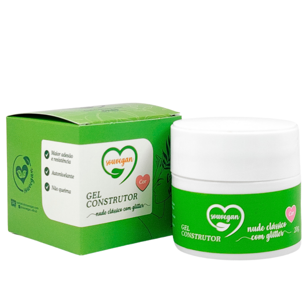 Gel Construtor Souvegan Nude Clássico com Glitter 3 Em 1 Vegano 20g Maior Adesão e Resistência