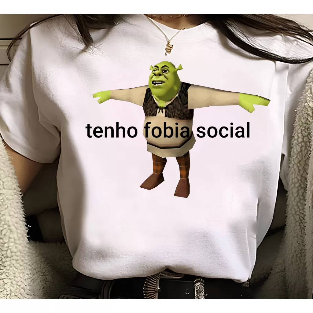 Camiseta Shrek – tenho Fobia Social Meme, engraçada