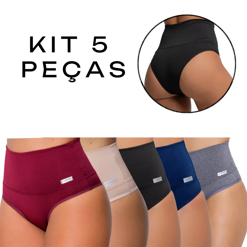 Kit 5 Cintas Calcinha Pós Parto Modeladora Redutora De Medidas Compressão Cós Alto Seca Barriga