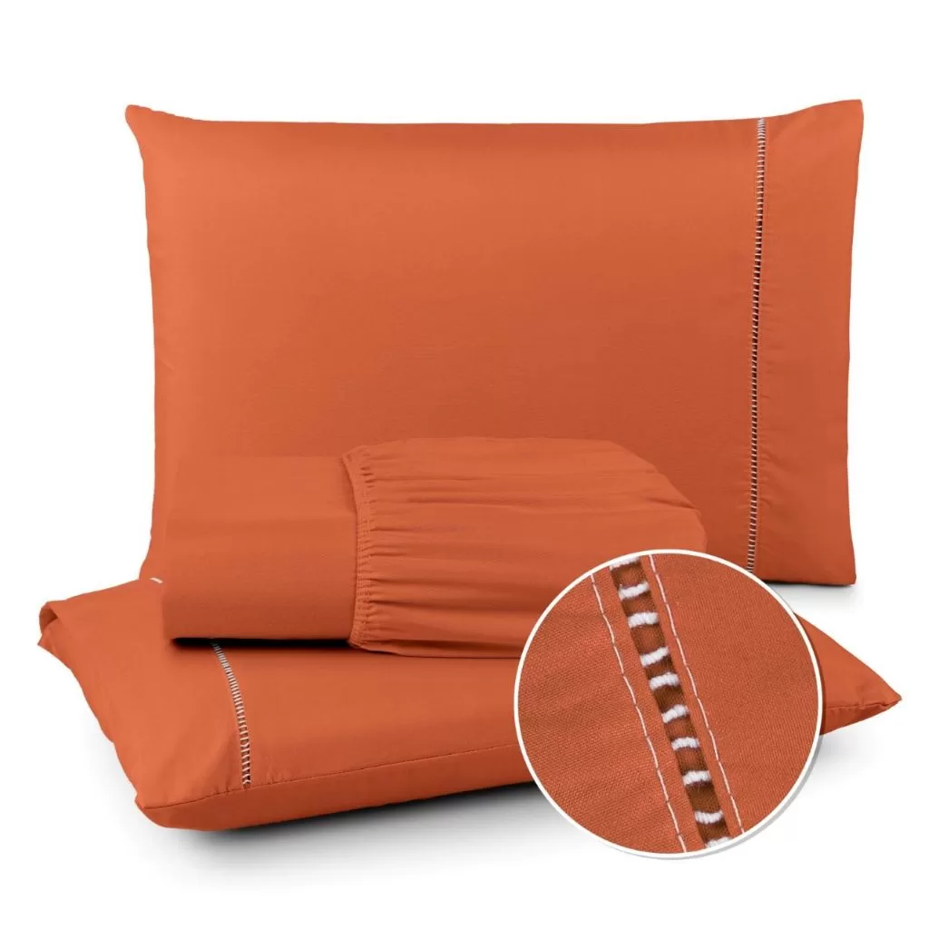 Jogo de Lençol Cama Box 400 Fios Micropercal Toque Macio e Suave com elástico e detalhe em Ponto Pal