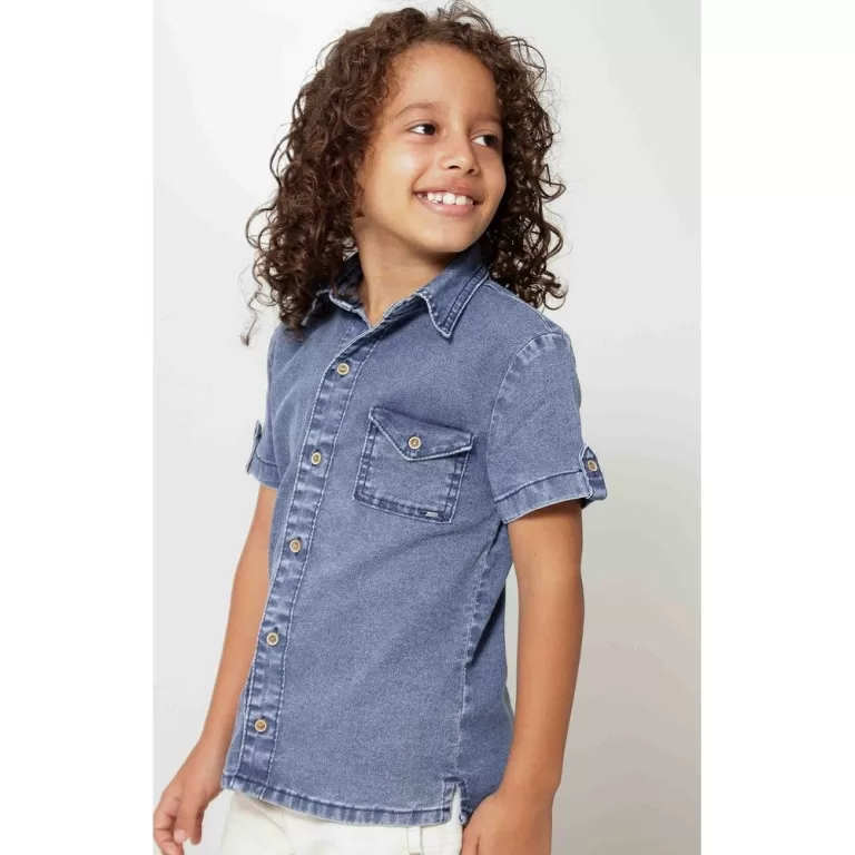 Camisa Menino Jeans Manga Curta
