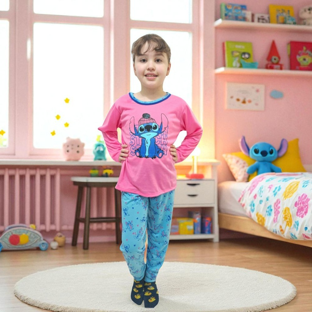 Pijama Infantil Menina Longo Quente Estampado de Frio Roupa de Dormir Feminino Inverno Personagens