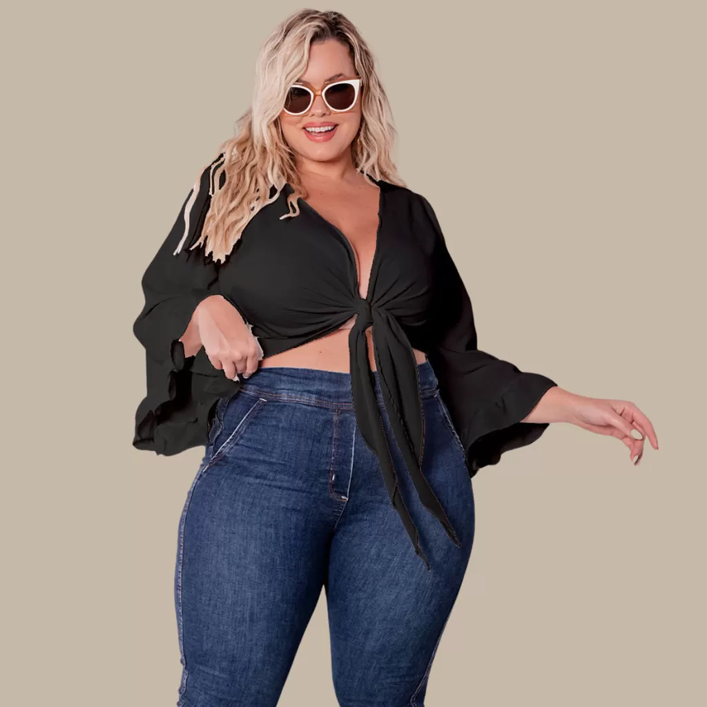 Blusa Cropped Plus Size De Amarrar Multiformas Top Faixa Moda Verão Blusa Feminina