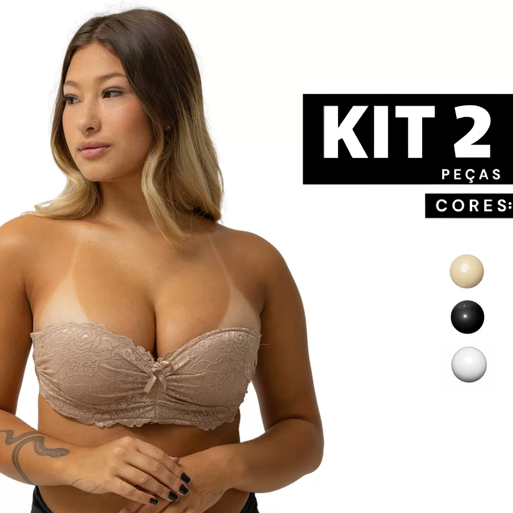 Kit 1 à 2 Sutiã Tomara que Caia com Bojo e Aro em Renda Sem Alça Confortável para Uso Diário
