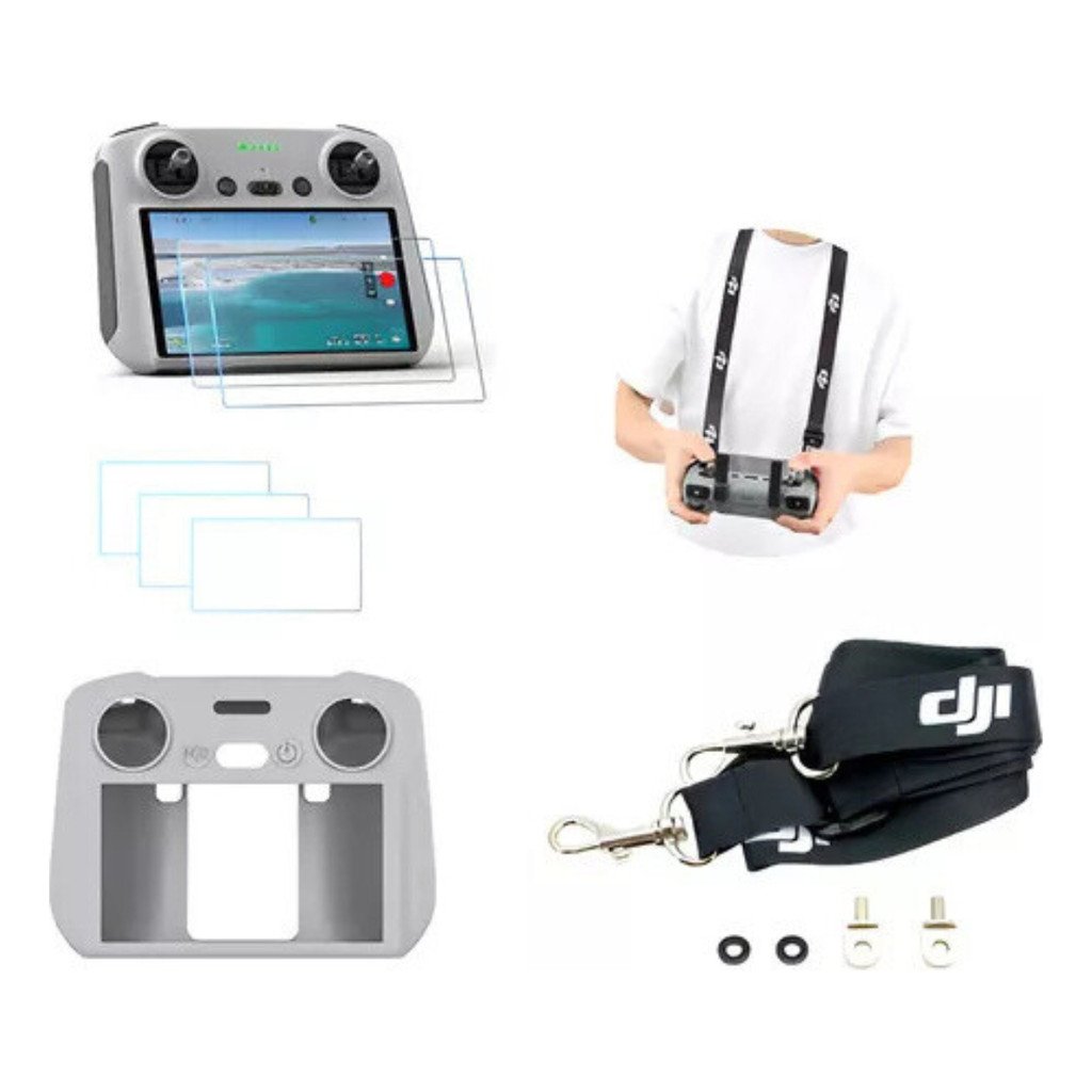 Kit Alça Controle Dji Mini 3 Pro Air 2s + 3 Peliculas Capa Silicone