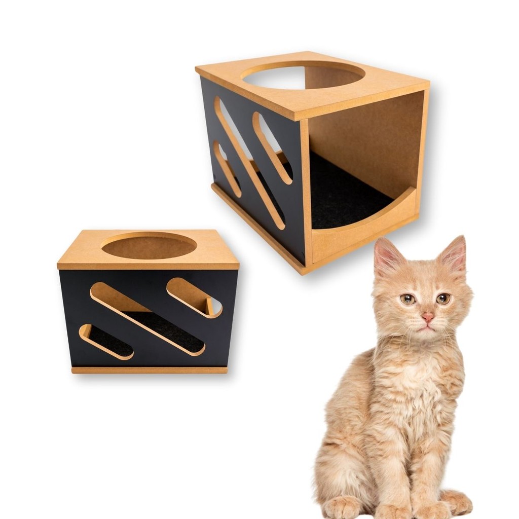 Casinha de Gato REFORÇADO MDF15MM Linha Diagonais Nicho Para Gato Montado Caminha de Gato Toca