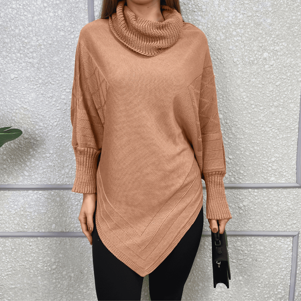 Poncho Bico Feminino Tricô Gola Alta Punho Casaco Capa Tricot Inverno Lã