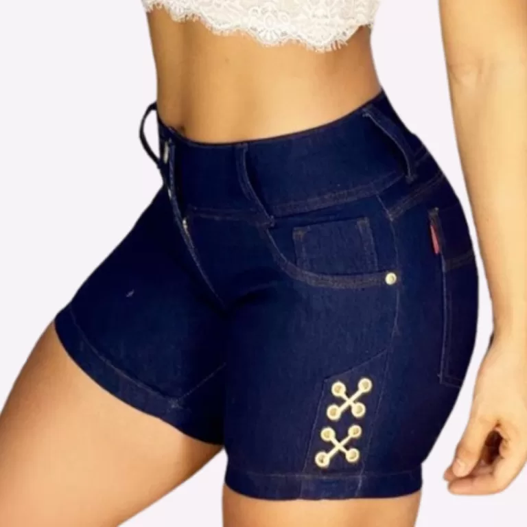 Short Jeans Feminino Cintura Alta Lycra Empina Bum