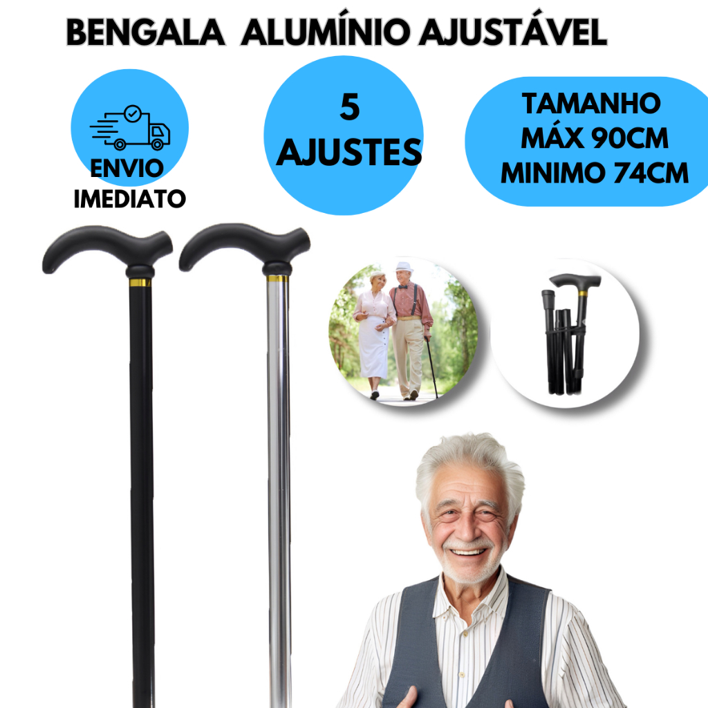Bengala para idosos ortopédica ajustável alumínio leve Cajado para caminhada BENGALAS anatômica anti