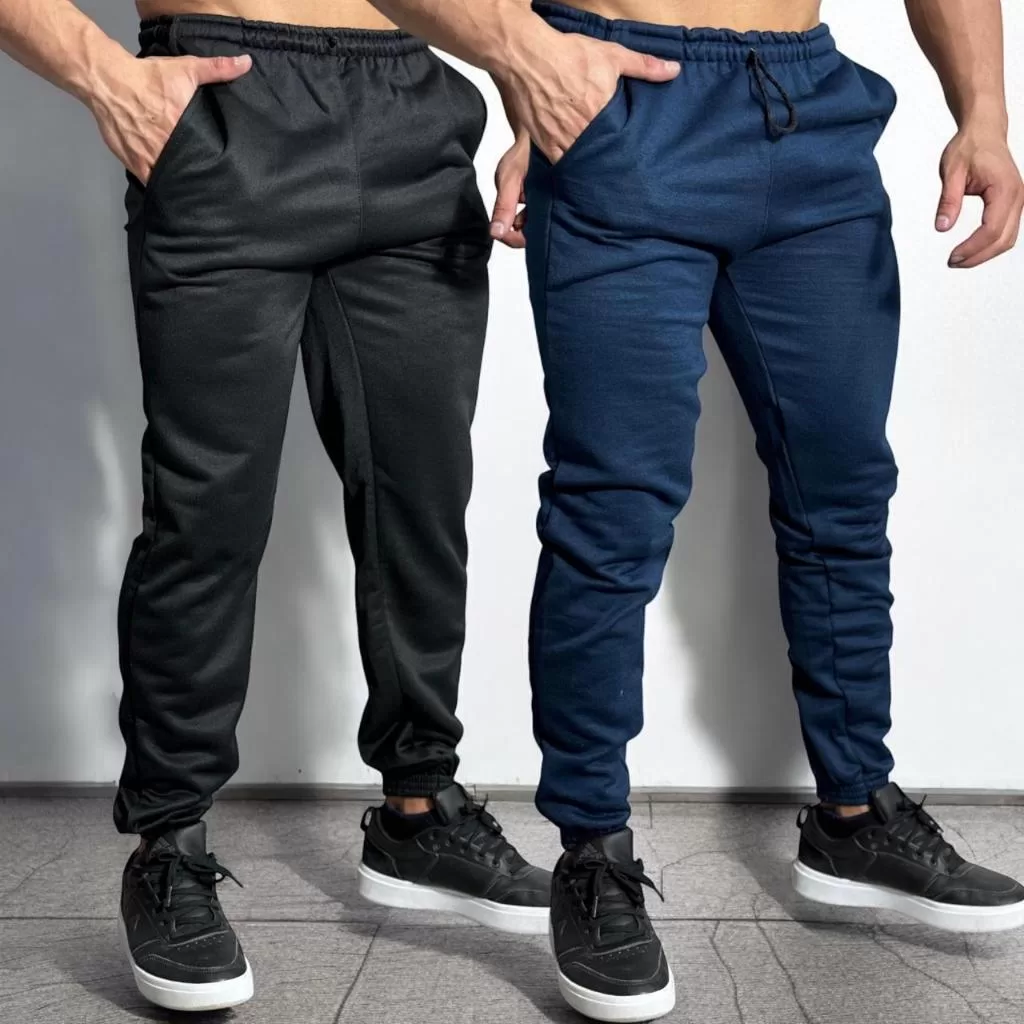 Kit 2 Calça Moletom Masculina Pelúciada Estilo Jogger Com Punho Casual Esportiva Confortável