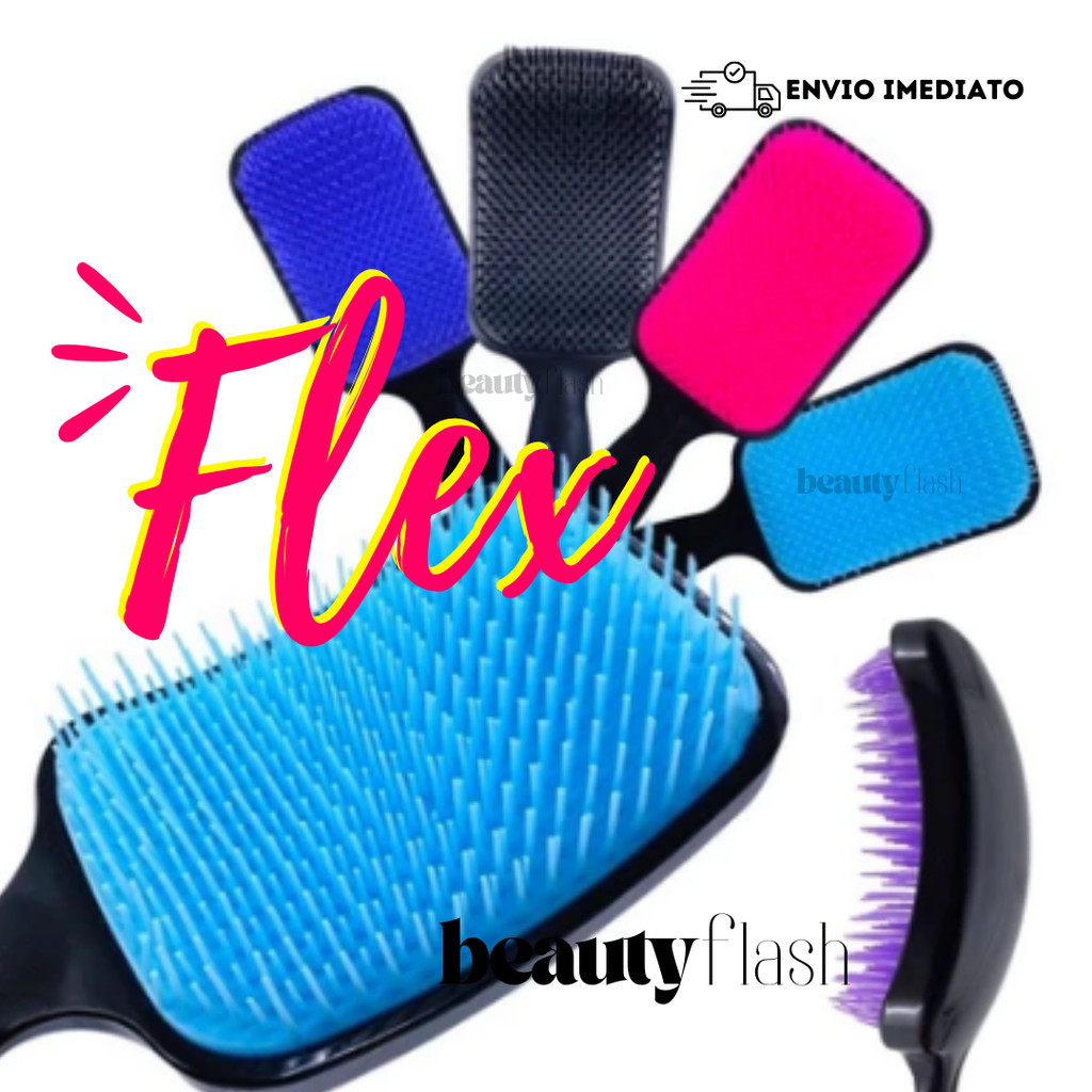 Escova de Cabelo Raquete Flex Fashion Curva para Desembaraçar Cabelos Mágica Cores Aleatórias Hair
