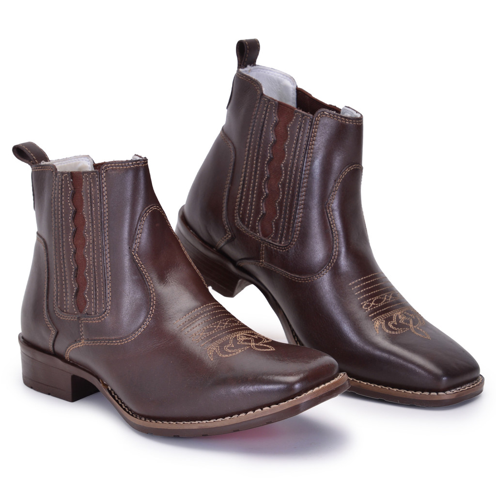 Bota Botina Country Texana Feminina Masculina em Couro