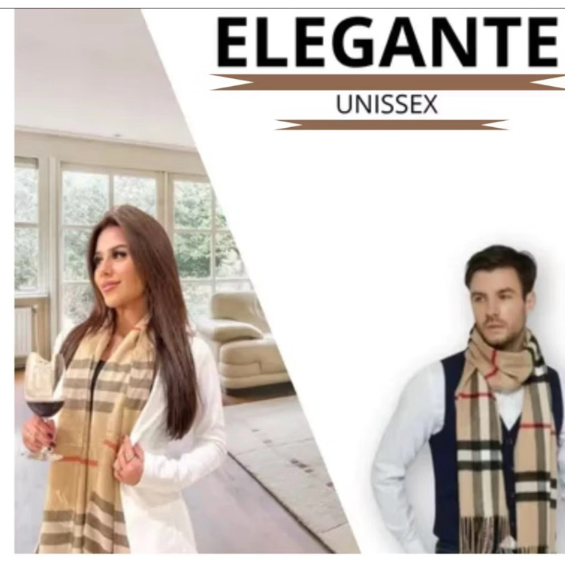 Cachecol Echarpe Xadrez Com Franjas Retangular (Poliester ) Adulto Trazendo Elegancia e sofisticaçã