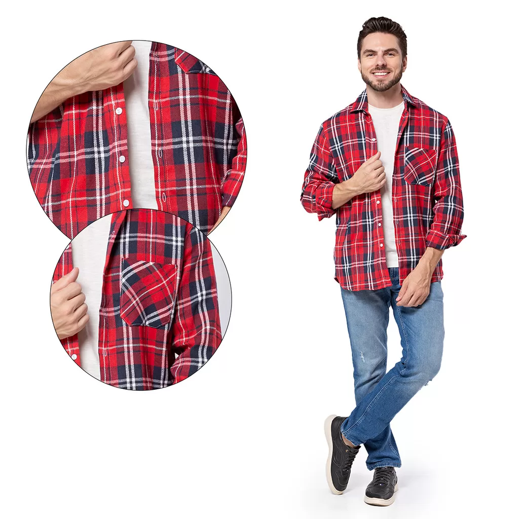 Camisa Xadrez Flanela Adulto Country Festa Junina Caipira Tango Fantasias Azul e Vermelho