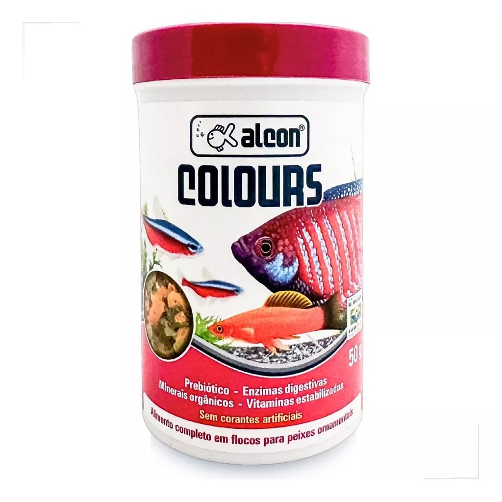 Ração Peixe Alcon Colors Flocos 50g Realça a Cor Completo
