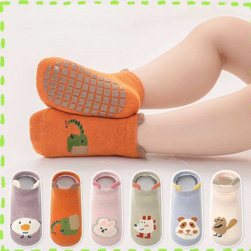 Kit 1/2/3 Meias De Algodão Bebê De Primavera E Outono Desenho Animado Piso Não Deslizante Infantis