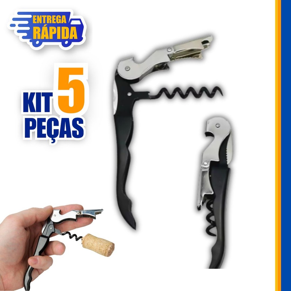 5 Saca Rolha Abridor de Garrafa de cerveja em Inox Cortador de Capsula 3 em 1