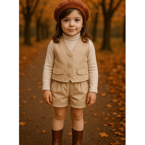 Conjunto Infantil Menina De Couro Colete Short Mod