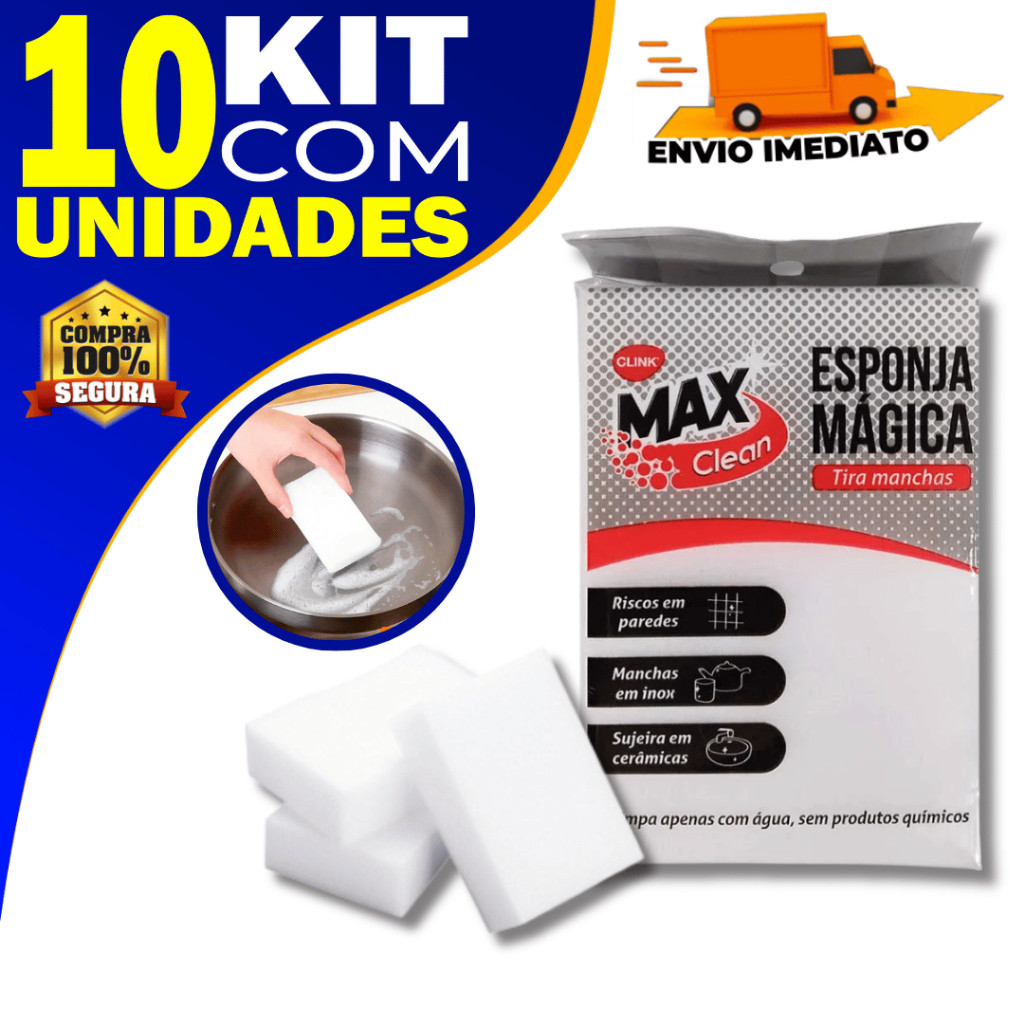 Kit 10 Esponja Mágica Branca Bucha Tira Manchas Riscos Parede Desengordura Limpeza Multiuso