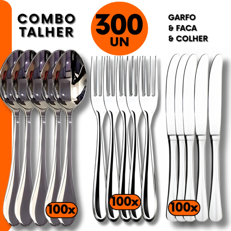 Kit 300 pçs -Talher Faca, Garfo e Colher Inox par