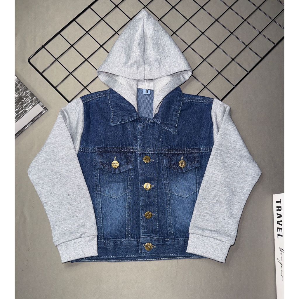 Jaqueta Jeans Infantil Juvenil Manga Longa Moletom Com Capuz Menino