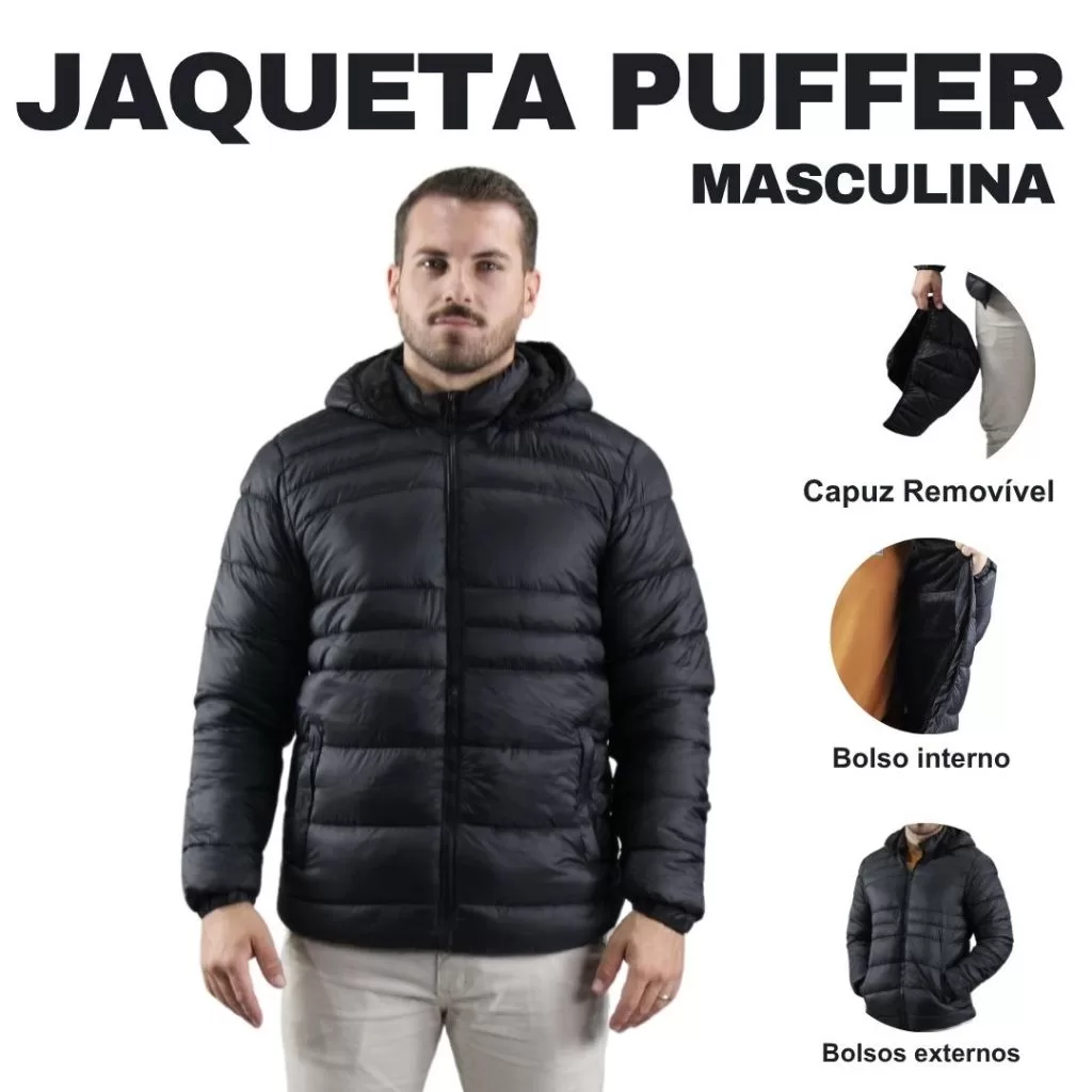 BOBOJACO PUFFER MASCULINO COM CAPUZ