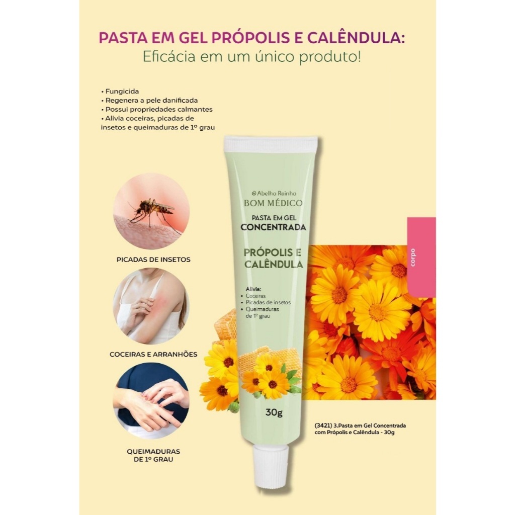 Pasta Em Gel Concentrada Própolis e Calêndula 30g Abelha Rainha Alívio Imediato para a Pele