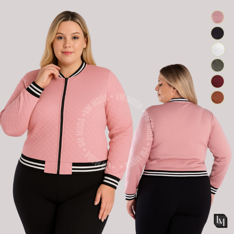 Jaqueta Bomber Feminina Plus Size Com Ziper Blusa 