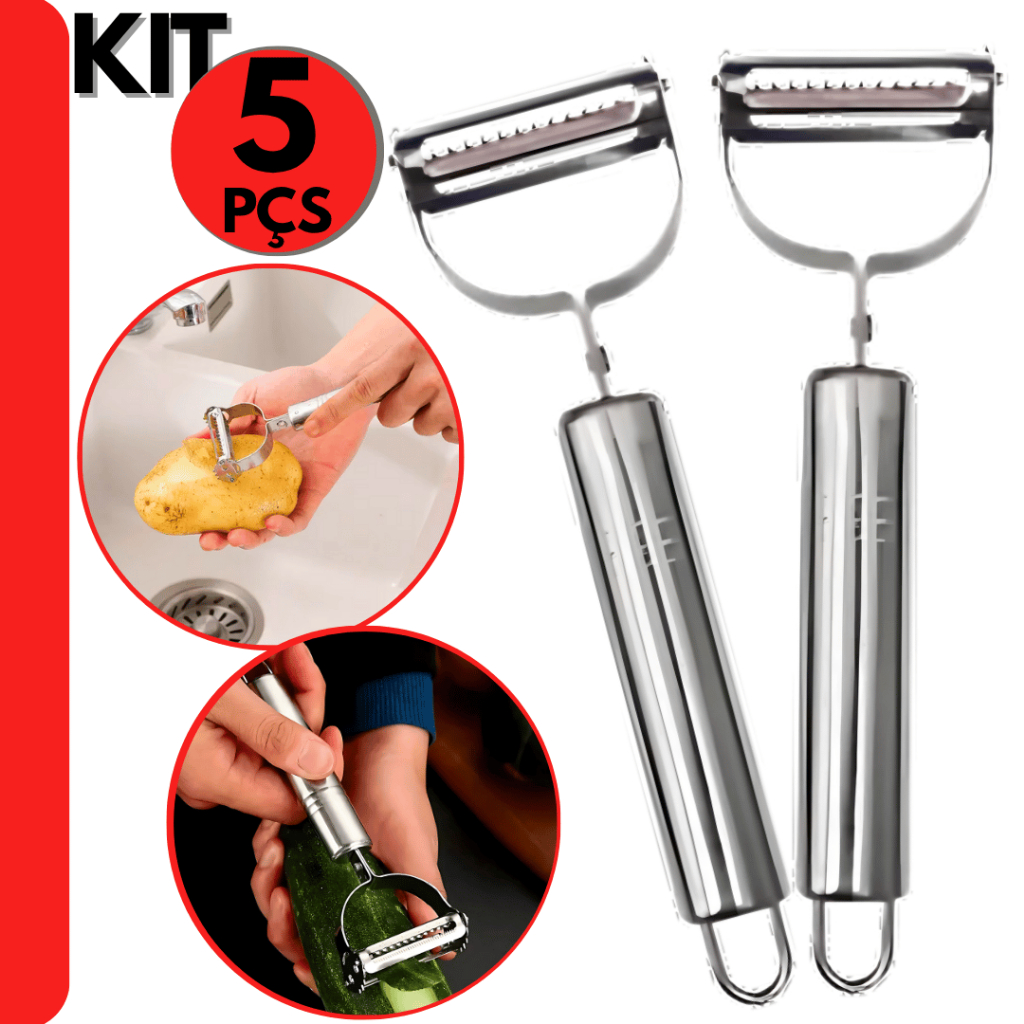 Kit 5 Descascadores de legumes com lamina afiada aço inox; Cozinha e Restaurantes