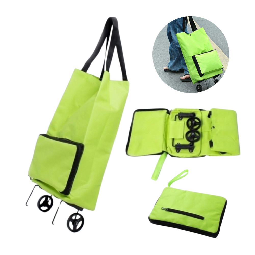 Bolsa de Compras Dobrável com Rodas para Feira Mercado e  Apartamento – Até 10kg – Verde