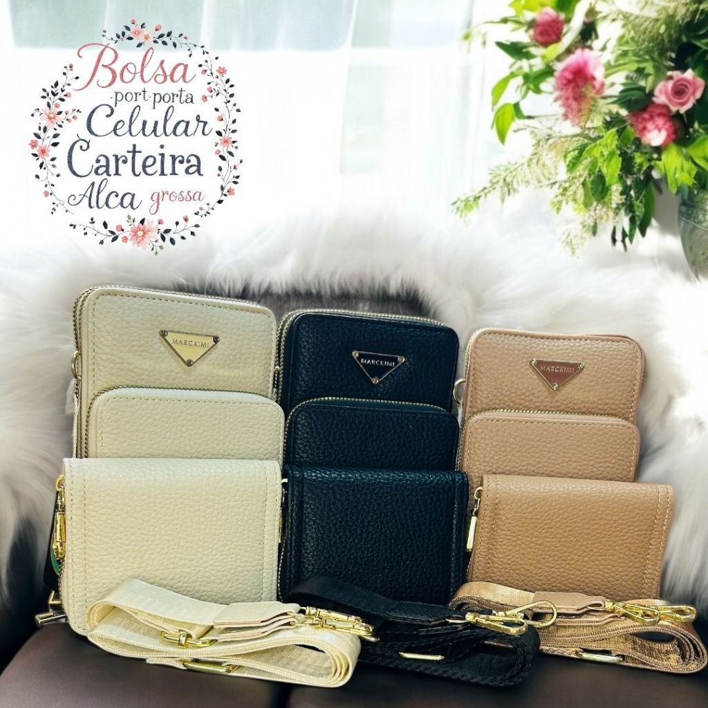 Bolsa Porta Celular com Alça Larga, 3 Divisões e Carteira Prática