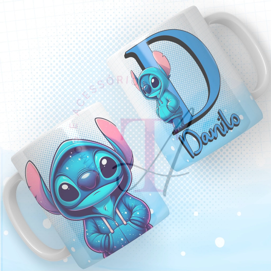 Caneca Copo xícara de cerâmica porcelana Stitch Personalizada Com Nome