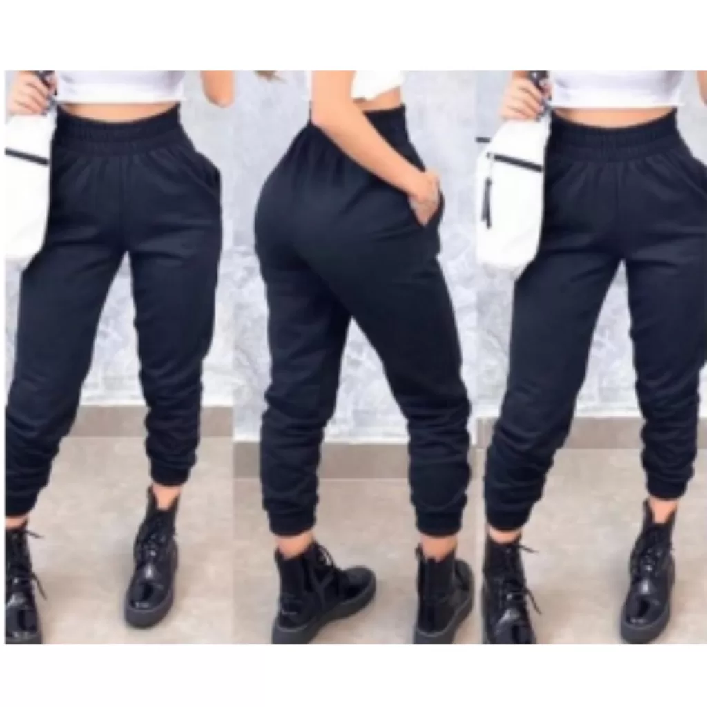 CALÇA Feminina MOLETOM Jogger cós alto flanelada Tendência
