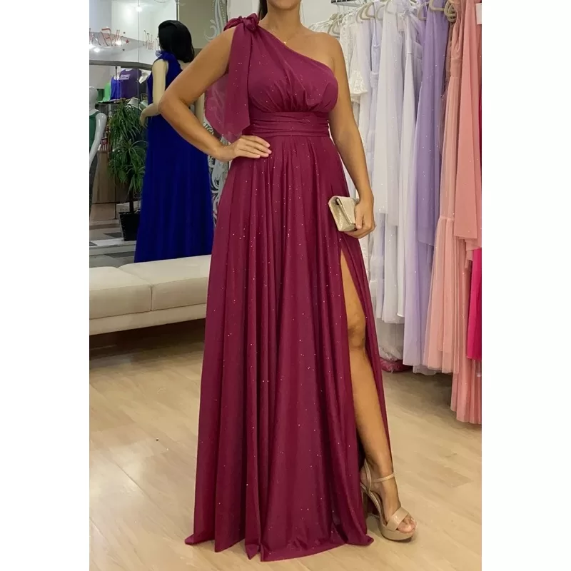 vestido de festa longo madrinha formatura casamento convidada debutante elegante tule fuscia brilho