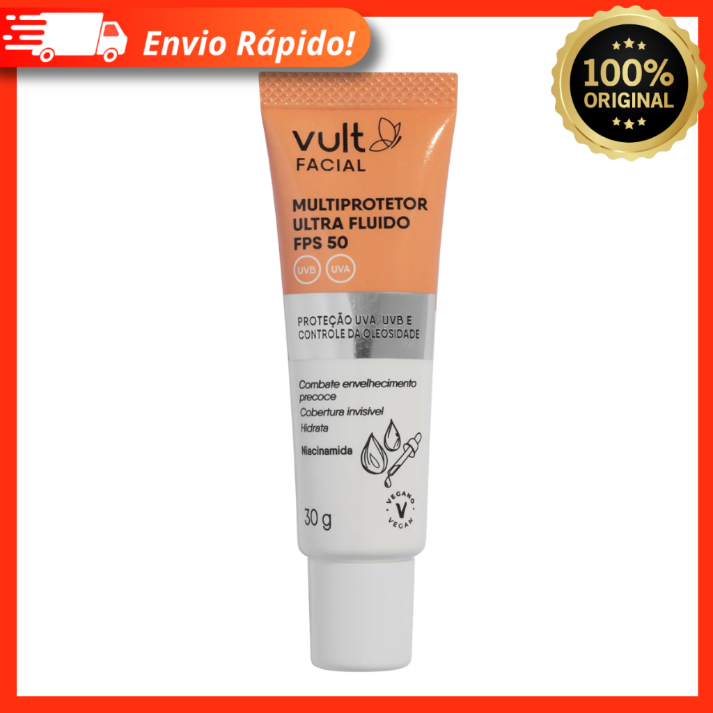 Multiprotetor Facial Vult Ultra Fluido FPS 50 30g – Controla a Oleosidade e Hidrata
