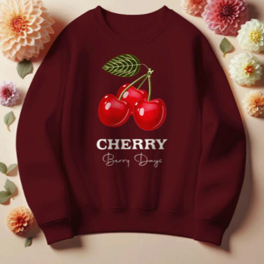 Blusa de Frio Moletom Gola Redonda Feminino Cereja