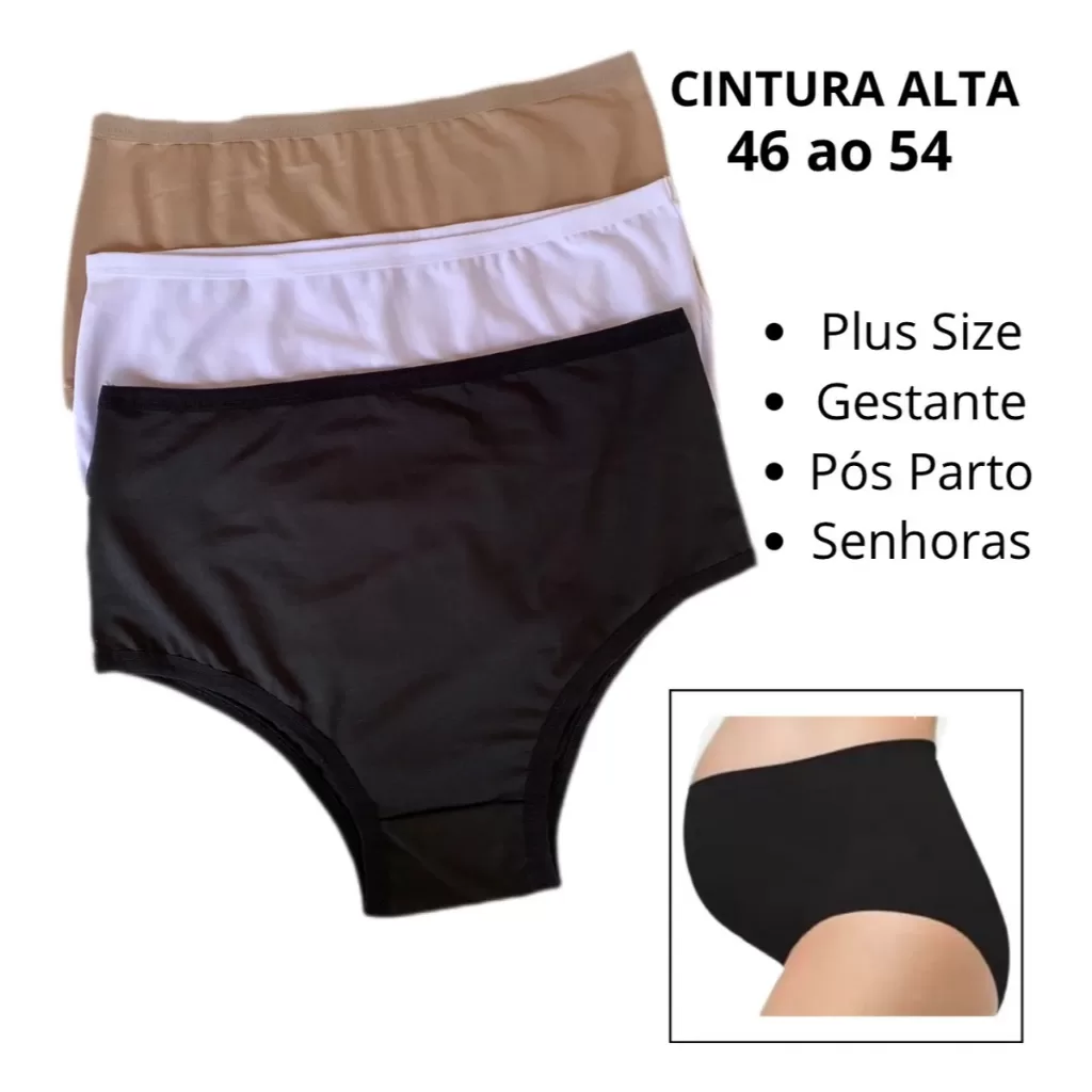 Kit 5 Calcinha Conforto Plus Size Senhora Pós Parto Gestante Calçola Do M ao 54