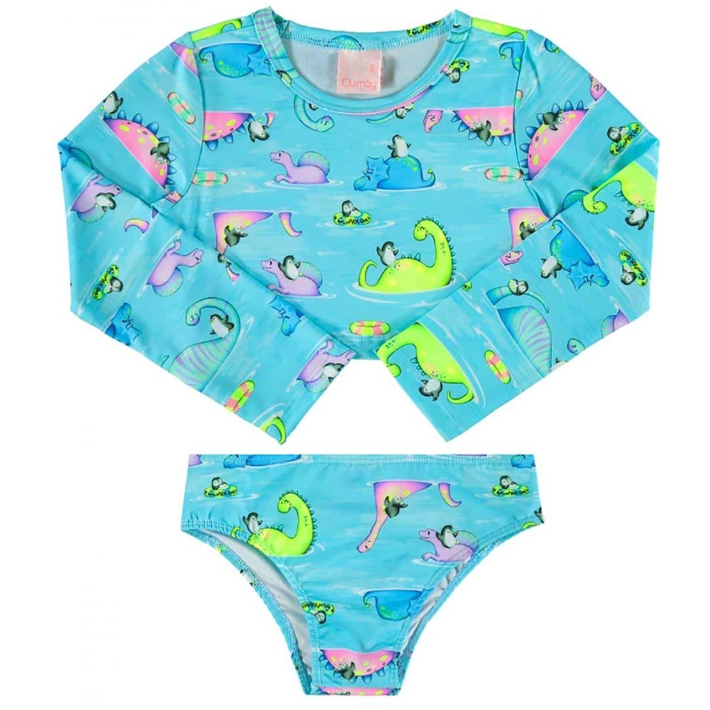 Biquíni Cropped Infantil Menina com Proteção UV Dinossauro Quimby Tam 12
