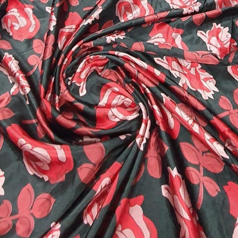 Tecido Cetim Estampado Fundo Preto Rosas Vermelhas