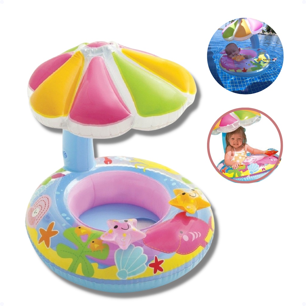 Boia Com Cobertura Bebê Inflável Infantil Para Criança Piscina Lazer e Verão Proteção Solar Bebe